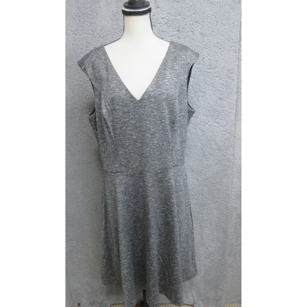 White House Black Market Dress Womens 16 Gray V Neck Fit & Flare Knit Office